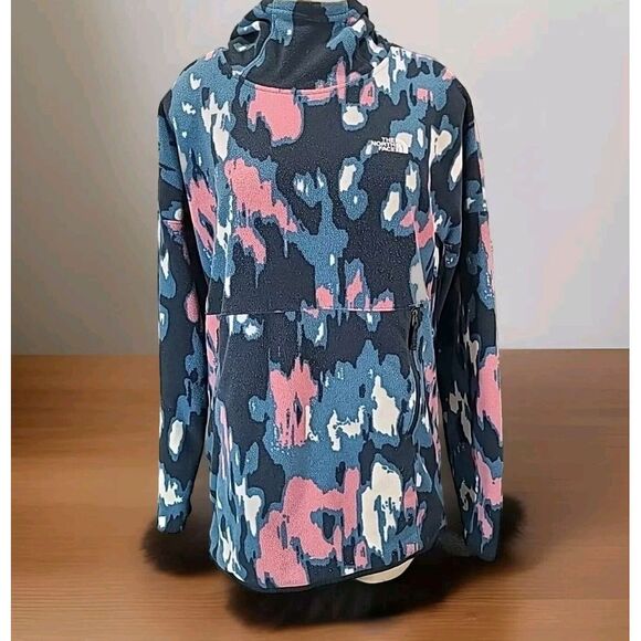 The North Face Tops - The North Face Glacier Pullover Fleece Hoodie Blue/Pink Abstract Print S P